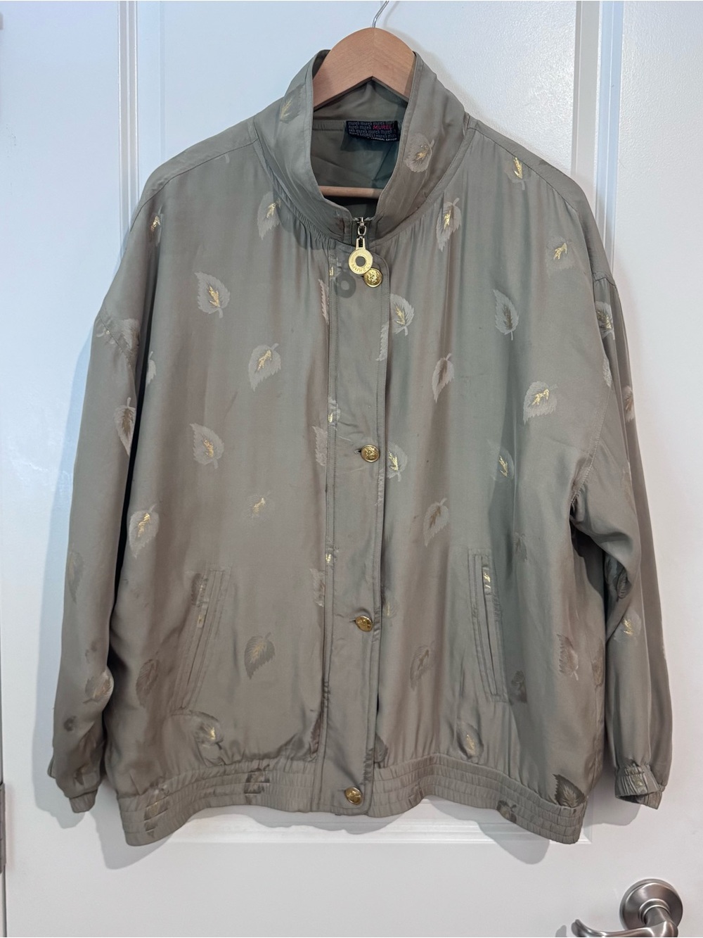 Mureli 100% Silk Jacket Women Vintage Bomber Size Large Windbreaker 80s Texture
